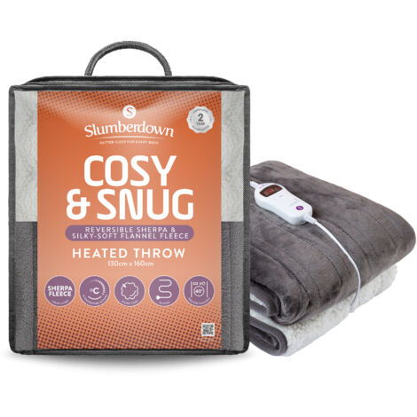 Slumberdown Cosy & Snug Sherpa Fleece Heated Throw, Warm Charcoal/Natural