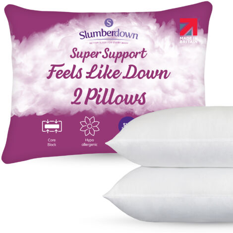 Slumberdown Feels like Down Super Support Pillow, Firm Support, 2 Pack