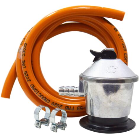S&M 591013 - Kit standard per bombola di gas butano: regolatore + tubo di gomma (1,5 metri) + 2 morsetti di sicurezza  per cucine, riscaldatori, barbecue, stufe, stufe e paelleros