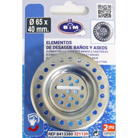 S&M Griglia in acciaio inox per scarico lavello cucina e/o bagno Ø65 x 40 mm