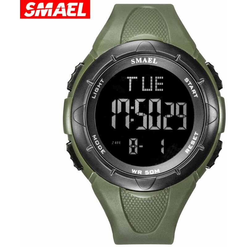 

1016 Reloj digital electronico multifuncional para hombres 50M Reloj de pulsera cronografo elegante a prueba de agua con luminoso / Alarma /