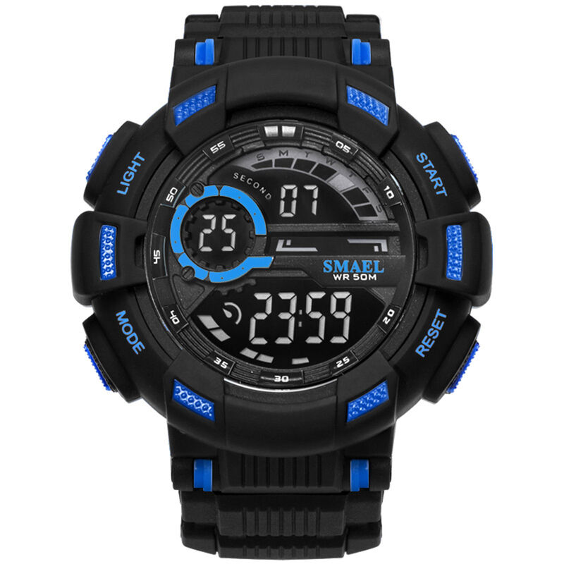 

1366 Reloj digital electronico multifuncional para hombres con estilo reloj de pulsera deportivo impermeable de 50 M con pantalla luminosa / alarma /