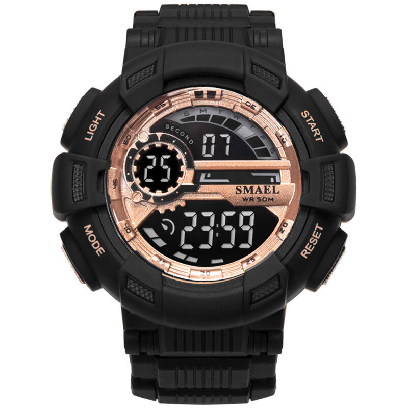 

1366 Reloj digital electronico multifuncional para hombres con estilo reloj de pulsera deportivo impermeable de 50 M con pantalla luminosa / alarma /