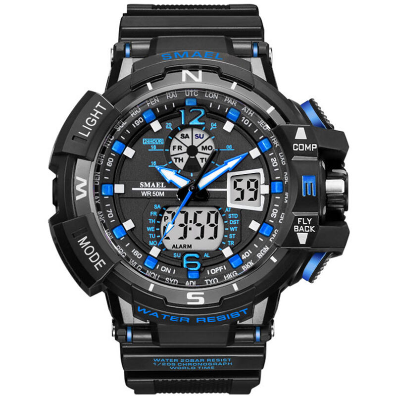 

SMAEL 1376C Reloj de pulsera deportivo impermeable al aire libre para hombres Cuarzo multifuncional + Reloj electronico de doble pantalla con