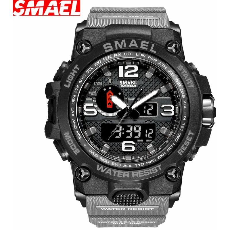 

1545 Reloj de pulsera deportivo de moda para hombre Reloj electronico digital de cuarzo multifuncional con 50M Impermeable / Luminoso / Alarma /