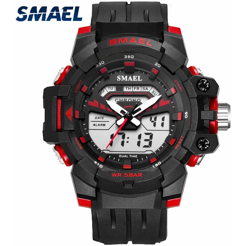 

1712 Reloj deportivo multifuncional para hombre Reloj de pulsera digital de doble pantalla de cuarzo de moda con 50M Impermeable / Luminoso / Alarma
