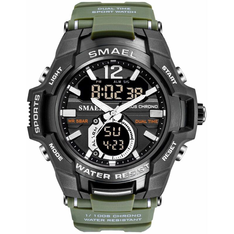 

1805 Reloj deportivo multifuncional para hombre Reloj de pulsera digital de doble pantalla de cuarzo de moda con 50M Impermeable / Luminoso / Alarma