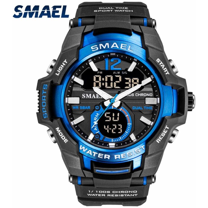 

1805 Reloj deportivo multifuncional para hombre Reloj de pulsera digital de doble pantalla de cuarzo de moda con 50M Impermeable / Luminoso / Alarma