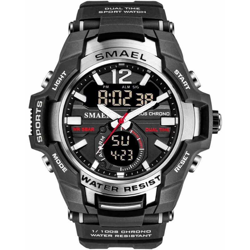 

1805 Reloj deportivo multifuncional para hombre Reloj de pulsera digital de doble pantalla de cuarzo de moda con 50M Impermeable / Luminoso / Alarma