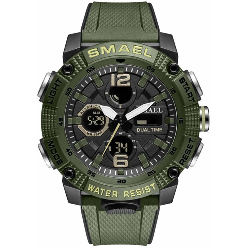 

8039 Reloj de pulsera deportivo multifuncional para hombres y estudiantes 50M Impermeable Quart + Reloj digital de doble pantalla con luminoso /