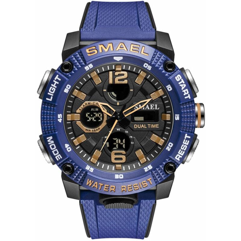 

8039 Reloj de pulsera deportivo multifuncional para hombres y estudiantes 50M Impermeable Quart + Reloj digital de doble pantalla con luminoso /