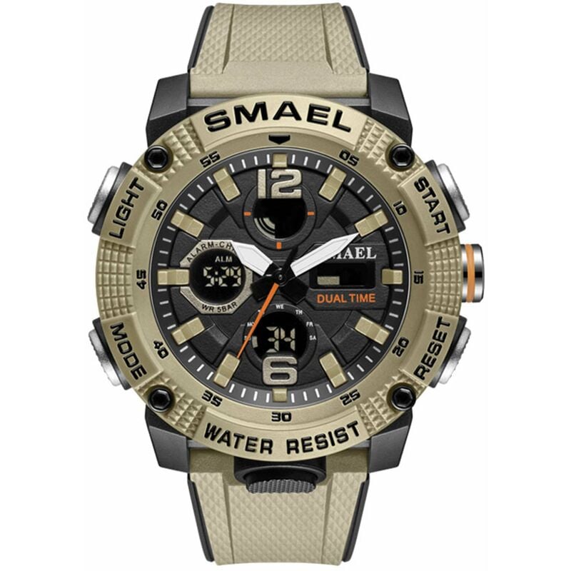 

8039 Reloj de pulsera deportivo multifuncional para hombres y estudiantes 50M Impermeable Quart + Reloj digital de doble pantalla con luminoso /