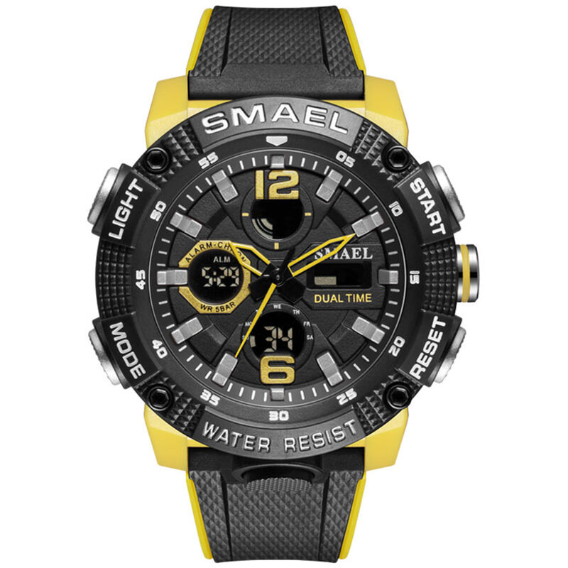 

8039 Reloj de pulsera deportivo multifuncional para hombres y estudiantes 50M Impermeable Quart + Reloj digital de doble pantalla con luminoso /