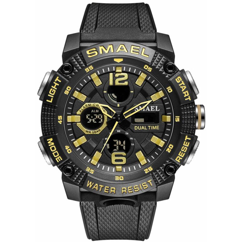 

8039 Reloj de pulsera deportivo multifuncional para hombres y estudiantes 50M Impermeable Quart + Reloj digital de doble pantalla con luminoso /