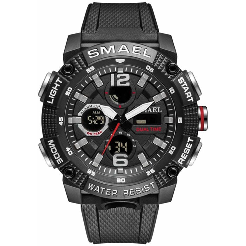 

8039 Reloj de pulsera deportivo multifuncional para hombres y estudiantes 50M Impermeable Quart + Reloj digital de doble pantalla con luminoso /