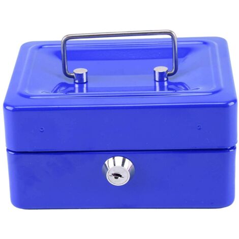 Small 6 Inch Cash Box Portable Metal Money Box With Lock Cash Safe Box Petty Cash Tin for Kids (Blue)
