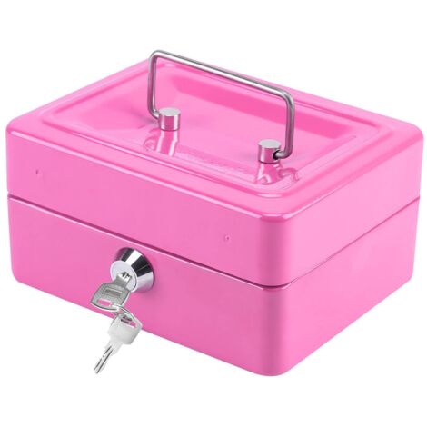 Small 6 Inch Cash Box Portable Metal Money Box With Lock Cash Safe Box Petty Cash Tin for Kids (Pink)