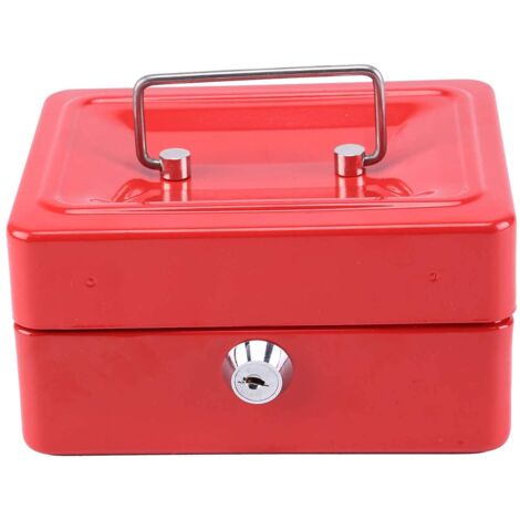 Small 6 Inch Cash Box Portable Metal Money Box With Lock Cash Safe Box Petty Cash Tin for Kids (Red)
