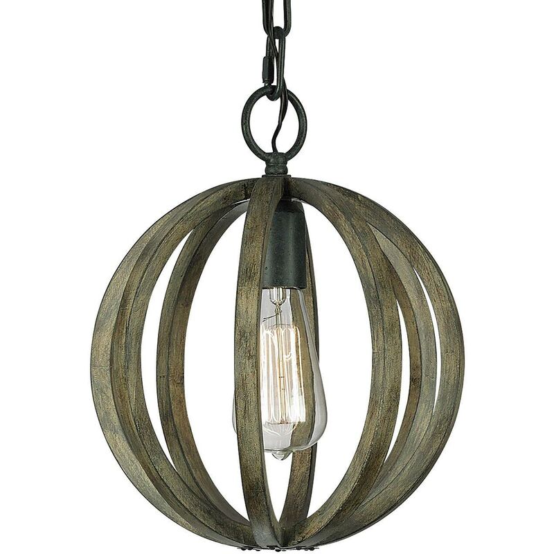 Elstead Lighting - Elstead Allier - 1 Light Spherical Cage Ceiling Mini Pendant Dark Wood, Antique iron, E27