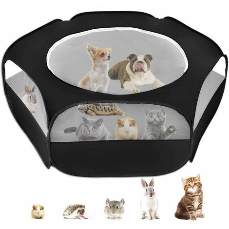 Small Animal Cage Playpen, Pet Playpen with Top Cover Anti Escape Foldable Breathable Transparent Yard Fence for Dog Cat Bunny Puppy Rabbits Guinea Pig Hamster Chinchillas Cage