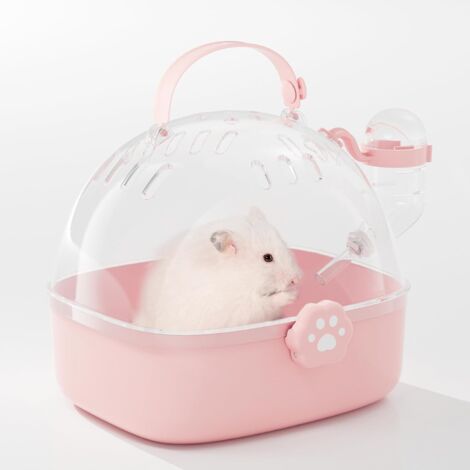 Small Animal Carrier Cage with Water Bottle, Portable Hamster Travel Carrier Carry Case 7.24" L6.69 W 6.42" H for Small Pets, Gerbils, Mice, Dwarf Hamster (Pink)