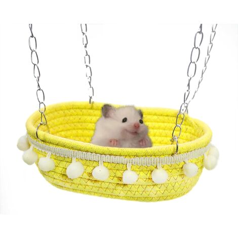 Small Animal Hammock, Hanging Hammock, Soft Bed Hideout for Guinea Pig Hamster Parrot Rat Chinchilla, Plush Cage Bed Washable Pet Hammock(Yellow)