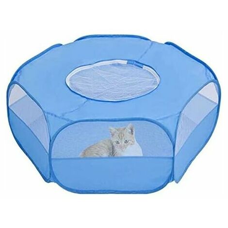 Small Animal Playpen with Cover - Foldable and Portable Cage - Waterproof - Breathable - for Rabbit, Squirrel, Kitten, Puppy, Chinchilla and Hedgehog - Blue