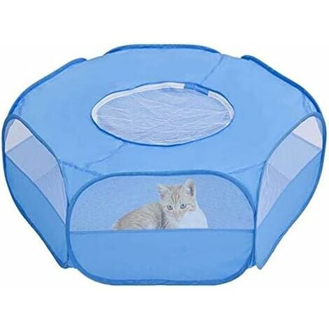 Small Animal Playpen with Cover - Waterproof - Breathable - for Rabbit, Squirrel, Kitten, Puppy, Chinchilla and Hedgehog - Blue