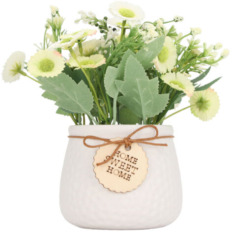 Small Artificial Plants Pots Mini Fake Potted Plants Faux Daisy Ornament Home Indoor Outdoor Decor 7146B 01 Yellow with White Vase