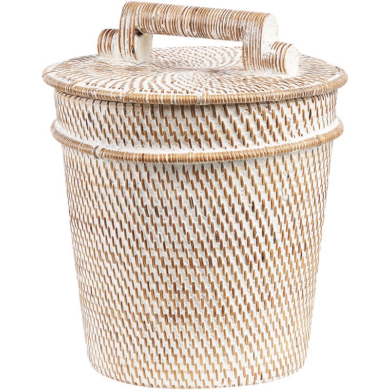 Small Basket Rattan Painted with Lid Handle 21 cm Home Storage White Barumun