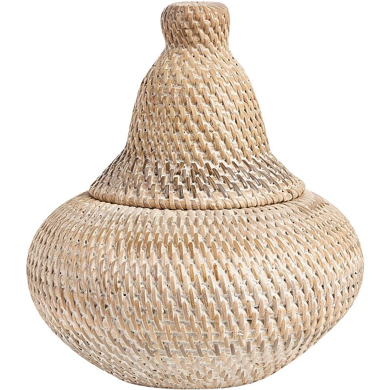 Small Basket Rattan Painted with Lid Handle 25 cm Home Storage Natural Bila