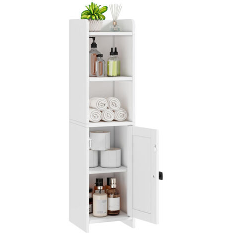 Small Bathroom Floor Cabinet, Freestanding Bathroom Organizer for Small Spaces, Narrow Corner Toilet Paper Storage Cabinet with Door & Shelves