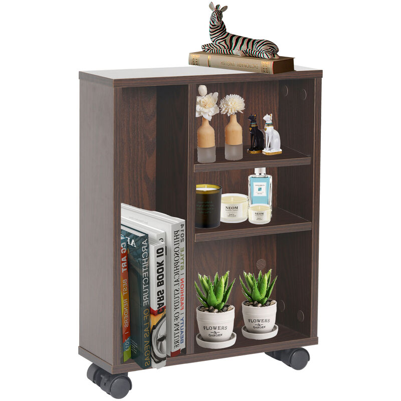 Small Bathroom Storage Cabinet Open Cupboard with Wheels 3-Tier Bookcase Organizer