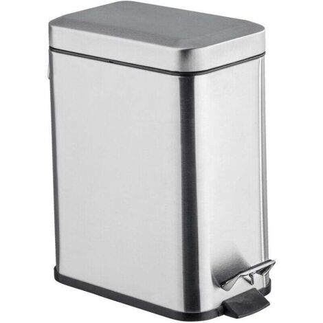 Small Bathroom Trash Can, 5L Pedal Bin, Square, Stainless Steel, 14x29.5x28 cm, Matte Finish