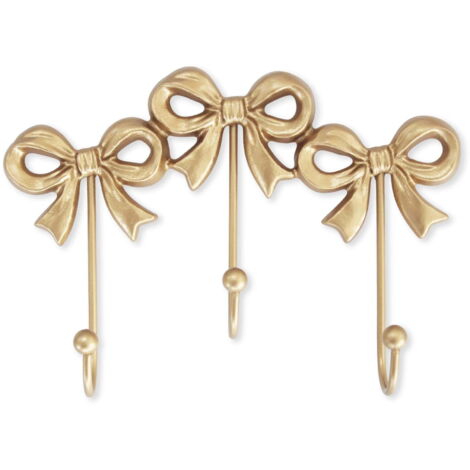 Small bow-shaped hooks, gold-plated wall-mounted hooks, triple bow hooks 8.27 x 5.59 inches, antique gold cast iron hooks, suitable for coats, bags, towels, room decor, girls' rooms, bathrooms, and of