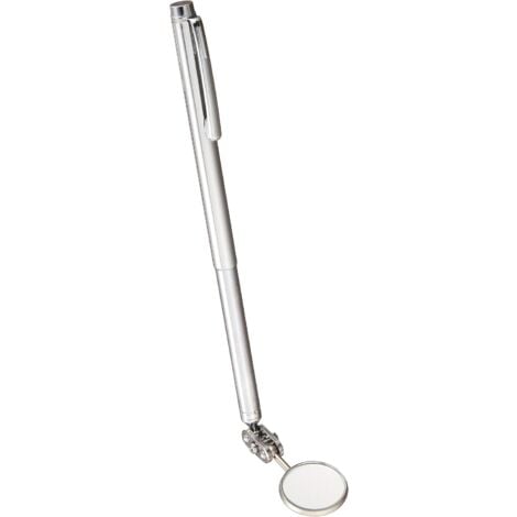 Small, compact inspection mirror with flexible ball joint and length-adjustable telescopic rod