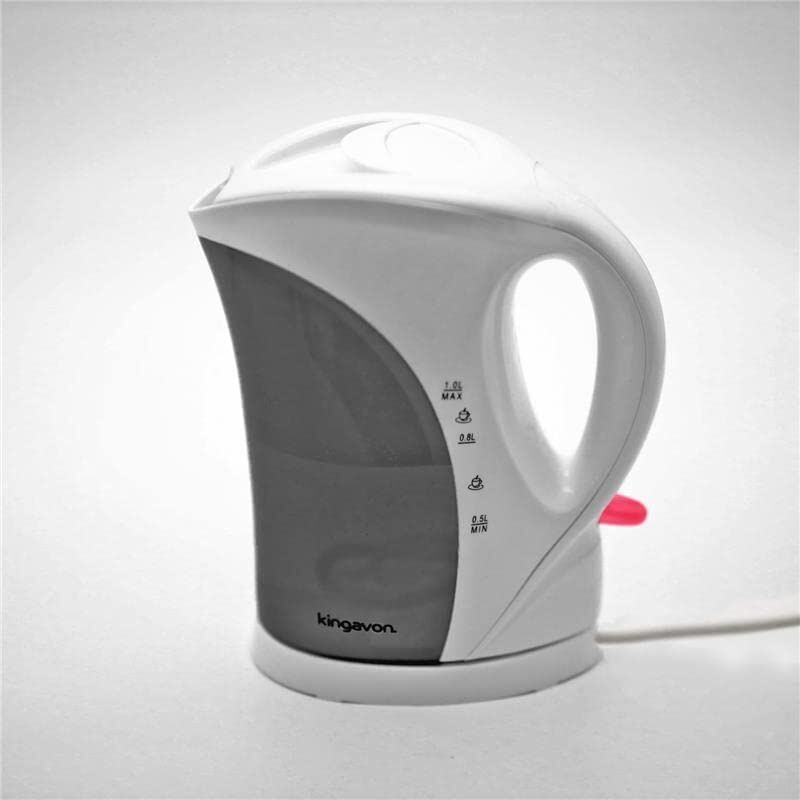 Small Cordless Lightweight Electric Kettle 900W 1 Litre in White Cheap and Cheerful with Boil Dry Safety Cut Out, Pilot Light and Water Level Gauge