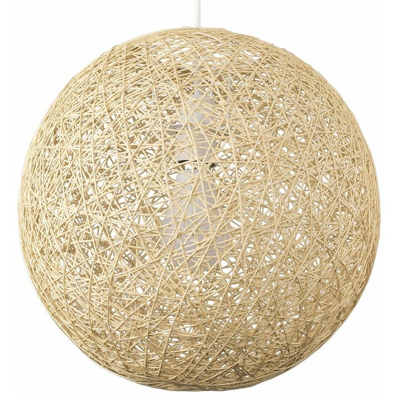 Minisun - Cream Lattice Wicker Rattan Globe Ball Ceiling Pendant Light Lampshade - Medium