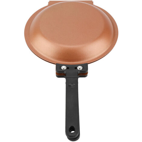 Small, double-sided, non-stick omelet pan for cooking, suitable for all types of hobs including induction.