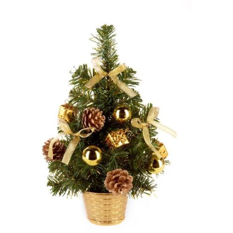 Small Dressed Table Top Christmas Tree - Decorations Included - Gold