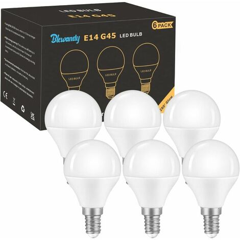 Small E14 LED Light Bulb, G45 Globe Type Energy Saving Light Bulbs with Screw Base, 5W Equivalent to 40W Halogen Bulb, 500LM Non-Dimmable Cool White 6500K, Pack of 6