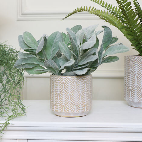 Small Embossed Leaf Patterned Indoor Plant Pot - Cream, White