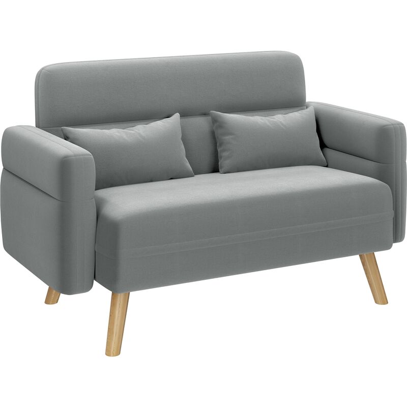Yaheetech - Small Fabric Loveseat Sofa with Lumbar Pillows Modern 2 Seater Sofa Couch, Light Gray