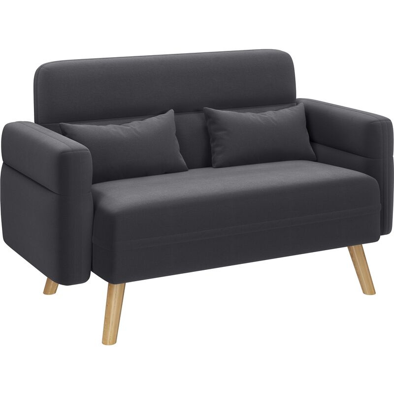 Yaheetech - Small Fabric Loveseat Sofa with Lumbar Pillows Modern 2 Seater Sofa Couch, Dark Gray