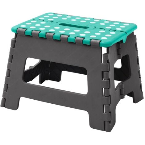 Small Folding Step Stool, Grey/Turquoise