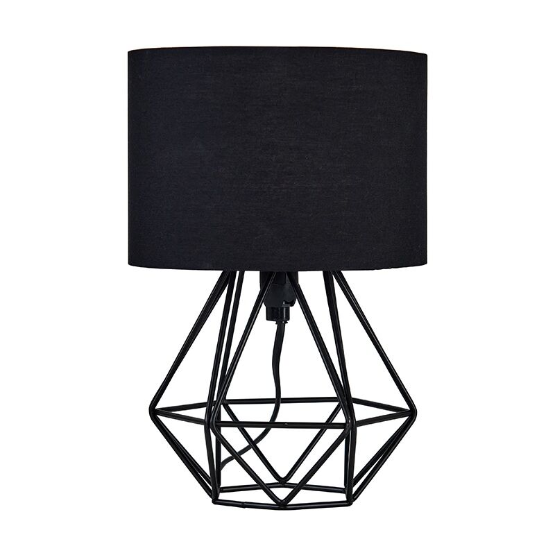 Small Geometric Table Lamp Industrial Metal Cage Design + 4W LED Golfball Bulb - Black