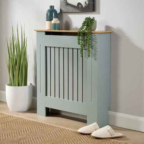 Small Grey Oak Top Radiator Cover Wooden Wall Cabinet Shelf Slatted Grill York