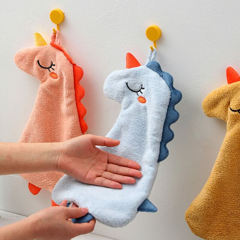 Tumalagia - Small Hand Towel, Set of 3 Soft Kitchen Hand Towels Hanging for Kitchen Bathroom and Toilet, Coral Fleece Dinosaur Absorbent Towels for