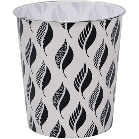 Small Leaves Waste Paper Bin, Black and White