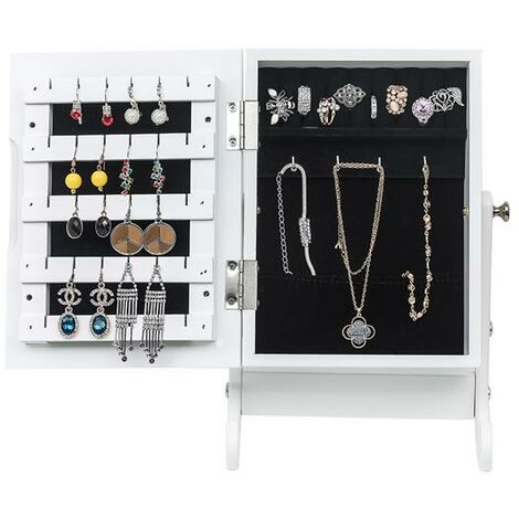 Small Mirror Jewelry Cabinet， Jewelry Box with Mirror, Large Capacity and High Quality Gifts (White)